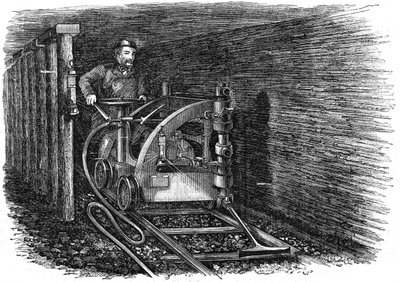 Schienenmontierte Kohleschneidemaschine, 1864 von Unbekannt