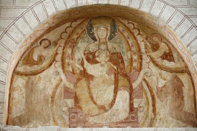 Tympanon der Abtei Saint-Savin: Jungfrau und Kind, Saint-Savin-sur-Gartempe, Frankreich von Unbekannt