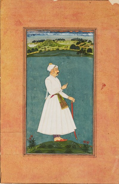 Sawai Jai Singh steht in einer Landschaft, ca. 1730 von Unbekannt
