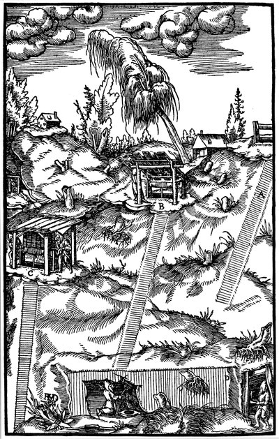 Schnittansicht einer deutschen Mine, 1556 von Unbekannt