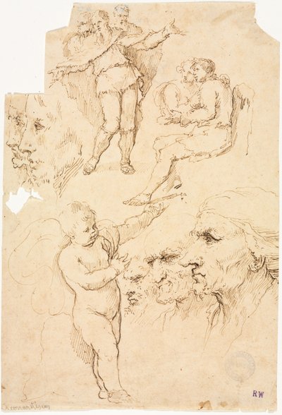 Skizzen von Köpfen und Figuren, 1600er Jahre von Unbekannt