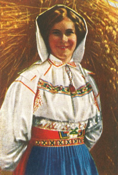 Schwedische Frau in traditioneller Tracht, ca. 1928 von Unbekannt