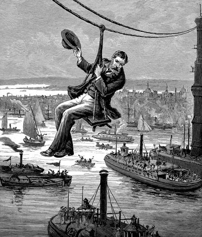 Testen der Kabel auf der Brooklyn Bridge von Unbekannt