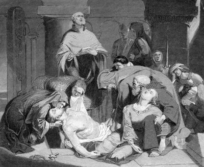 Das Begräbnis von Harold in der Abtei von Waltham, ca. 1847 von Unbekannt