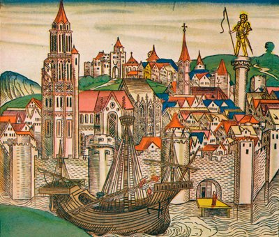 Die Stadt Treviso mit einer Karacke, 1493 von Unbekannt