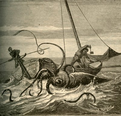 Die Fischer kämpfen mit dem Riesenkalmar, 1881 von Unbekannt