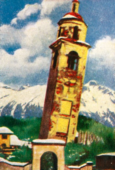 Der Schiefe Turm von St. Moritz, um 1928 von Unbekannt