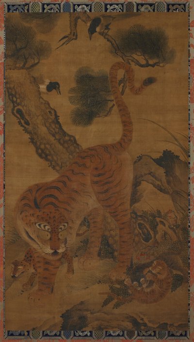 Tiger mit Jungen und Elstern von Unbekannt