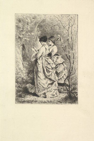 Zwei junge Damen in einem Garten, 1873-74 von Unbekannt