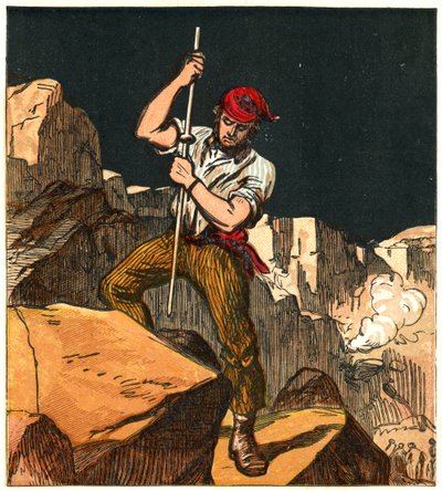 Verwendung von Schießpulver in einem Steinbruch, 1867 von Unbekannt