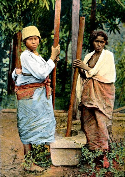 Frauen beim Reisschlagen, Madagaskar, späte 19. Jahrhundert von Unbekannt