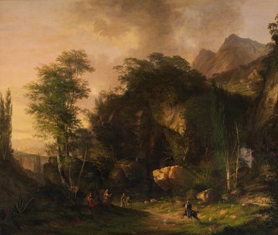 Gebirgslandschaft mit kämpfenden Rittern von Unbekannter Künstler