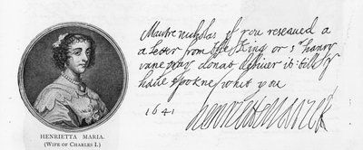 Handschrift und Unterschrift von Königin Henrietta Maria von Unbekannt