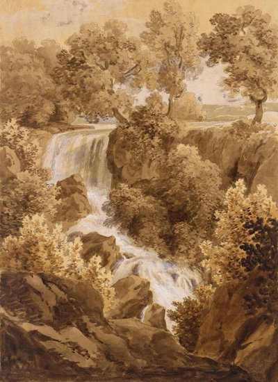 Landschaft mit Wasserfall von Unbekannter Künstler