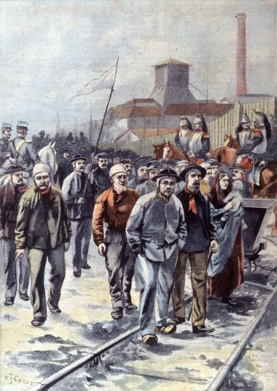 Streikende Bergleute in Courrieres, um 1906 (Illustration) von Unbekannter Künstler
