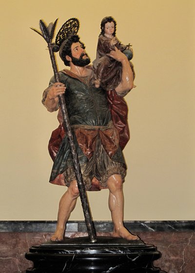 Heiliger Christophorus - Polychrome Statue, Barockkunst von Unbekannter Künstler