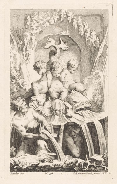 Brunnen mit Putti und Delfinen (Diverses Fontaines) von Unknown