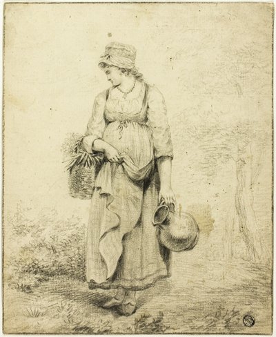 Stehendes Mädchen mit Krug und Korb von Unknown
