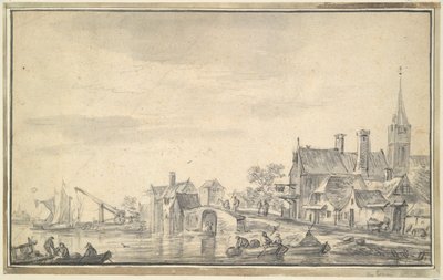 Dorf in der Nähe von Wasser von Unknown