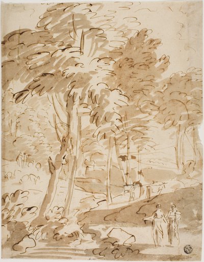 Waldlandschaft mit Figuren und Tieren von Unknown