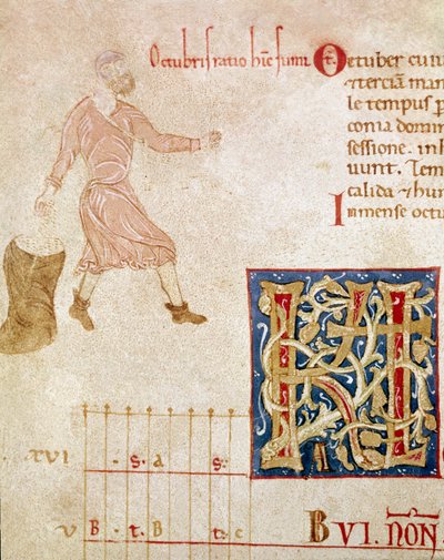Ein Bauer beim Säen, Monat Oktober (Miniatur) von Unknown artist