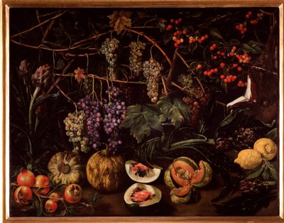 Stillleben mit Trauben und Kürbissen von Unknown artist