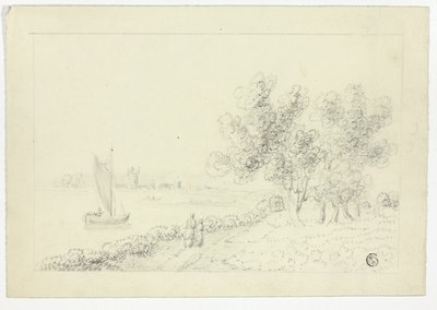 Ein Hafen mit einem Segelboot von Unknown artist