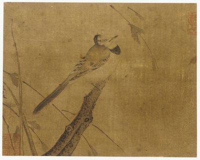 Vogel auf einem blattlosen Ast von Unknown artist