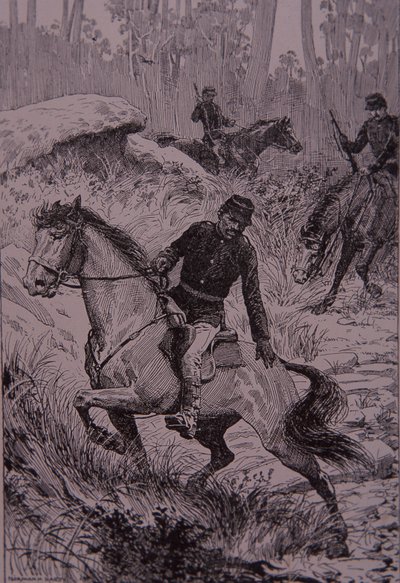 Schwarze Fährtenleser verfolgen Buschräuber in Australien (Stich) von Unknown artist