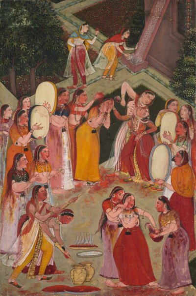 Mädchen besprühen sich gegenseitig an Holi von Unknown artist