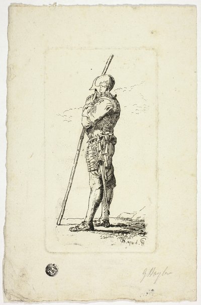 Mann in Rüstung mit Stab von Unknown artist
