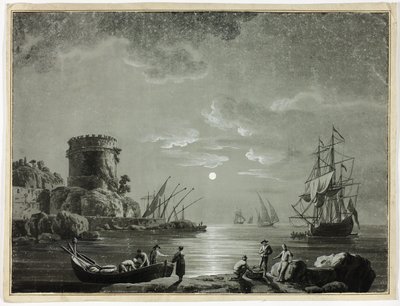Mondlichtszene im Fischereihafen von Unknown artist
