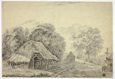 Reetgedeckter Schuppen auf dem Bauernhof von Unknown artist