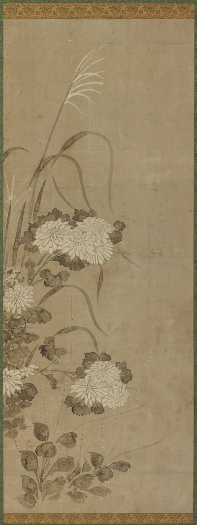 Weiße Chrysanthemen und Gräser von Unknown artist