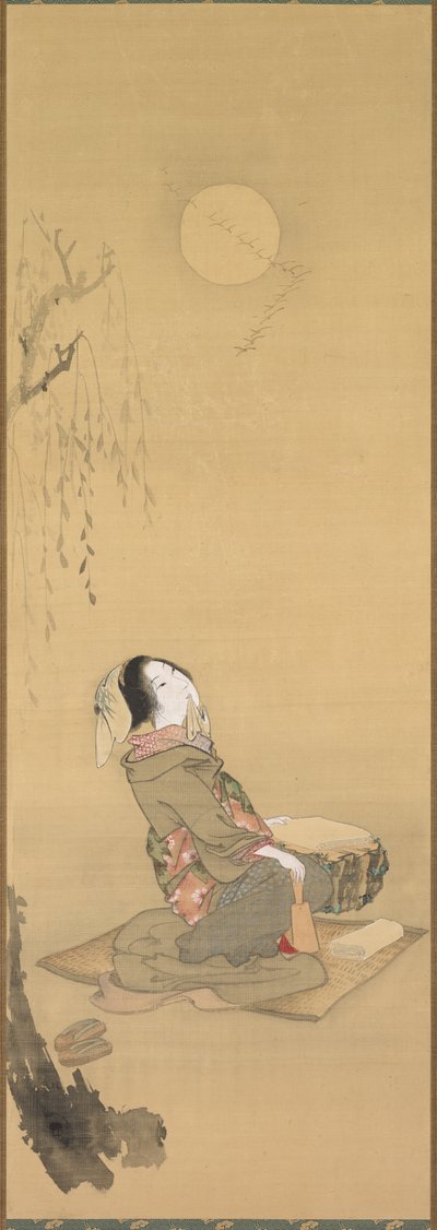 Frau schaut auf den Mond von Unknown artist