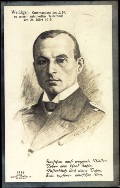 Passepartout Künstler Otto Weddigen, U 29 von Unknown photographer