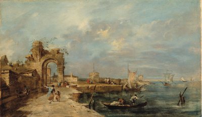 Caprice, mit ruinösem Bogen und Hafen von Venetian School