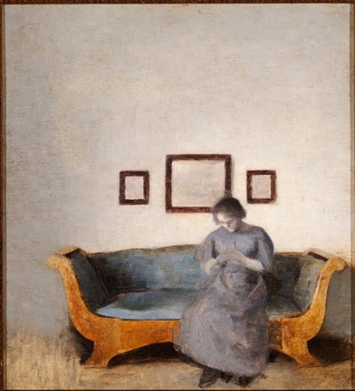 Ida Hammershoi auf einem Sofa sitzend von Vilhelm Hammershoi