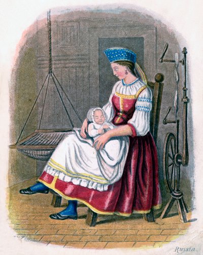Russische Frau mit Baby, 1809 von W. Dickes