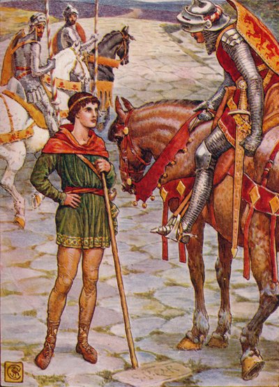 Der junge Percival befragt Sir Owen, 1911 von Walter Crane