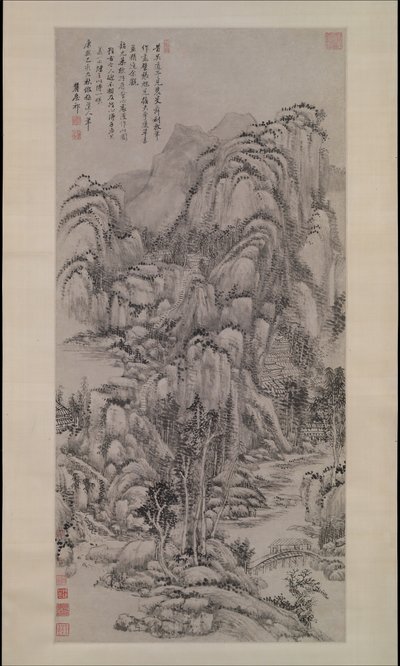 Landschaft nach Wu Zhen, datiert 1695 von Wang Yuanqi