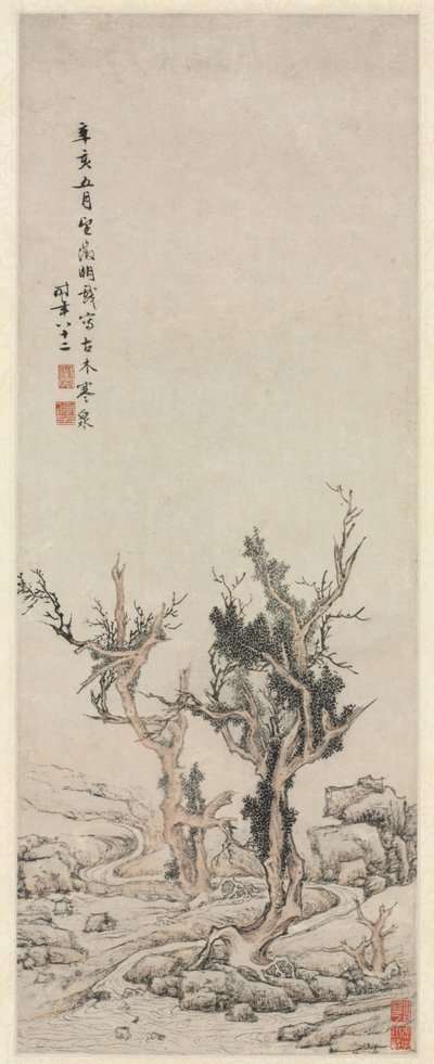 Alte Bäume an einem winterlichen Bach, 1551 von Wen Zhengming