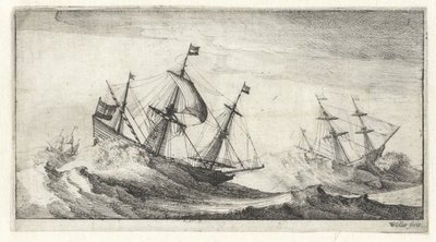Segelschiffe in einem Seesturm von Wenceslaus Hollar