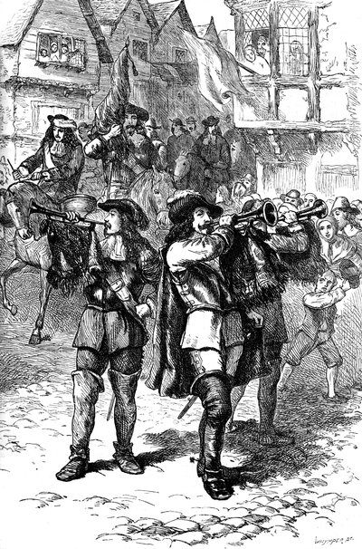 James II. in Boston ausgerufen, 1685 um 1880 von Whymper