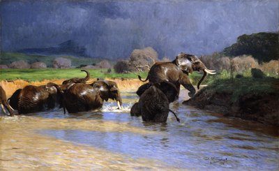 Badende Elefanten von Wilhelm Kuhnert