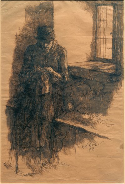 Alte Bäuerin, strickend von Wilhelm Maria Hubertus Leibl