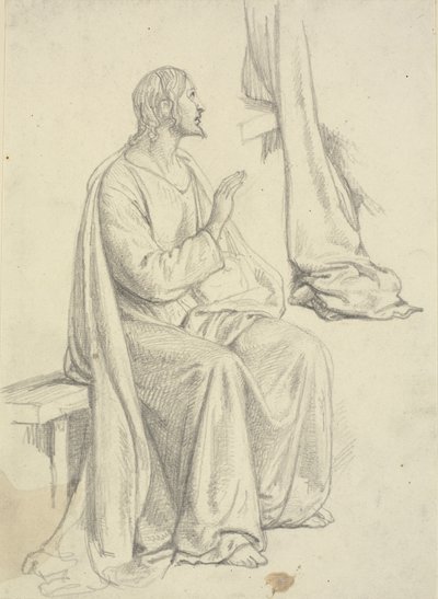 Sitzender Jesus, sowie Draperiestudie von Wilhelm Marstrand