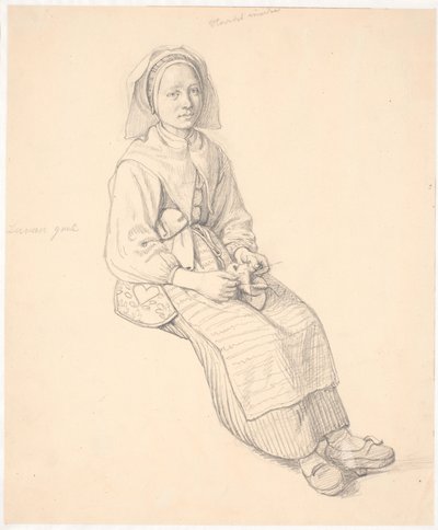 Sitzende schwedische Frau mit Strickzeug von Wilhelm Marstrand