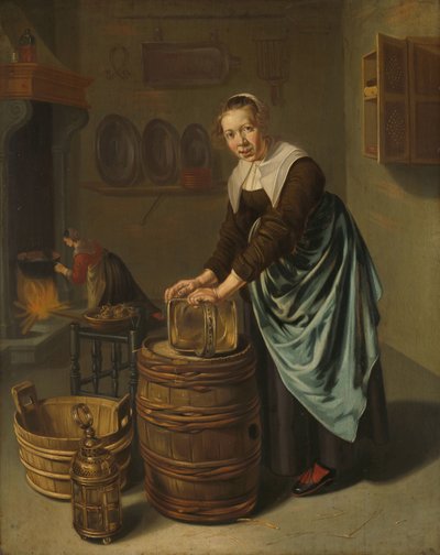Frau, die ein Gefäß scheuert von Willem Van Odekercken