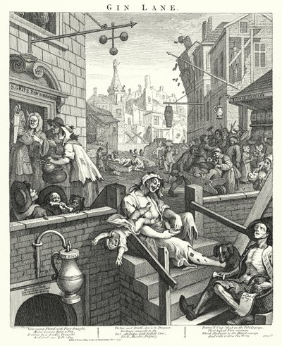 Gin Lane (Gravur) von William (after) Hogarth